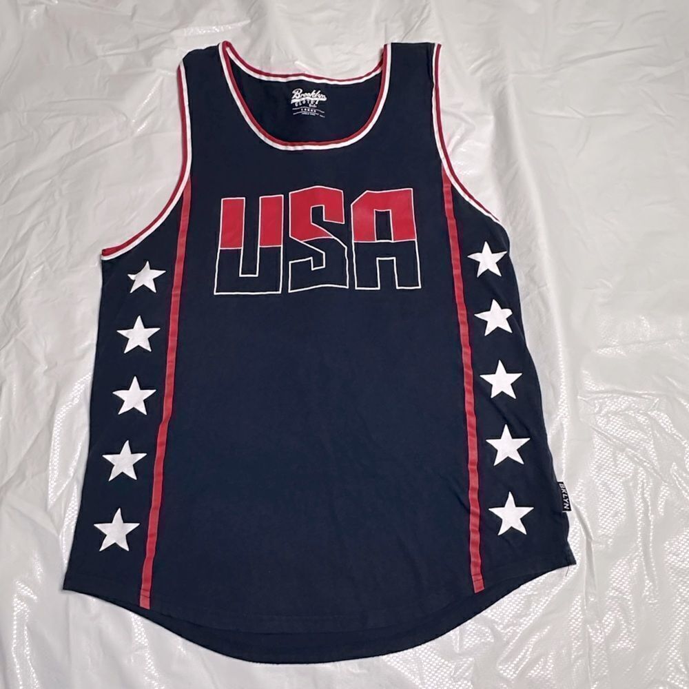 Brooklyn Cloth Blue USA Tank Top with Stars size Large